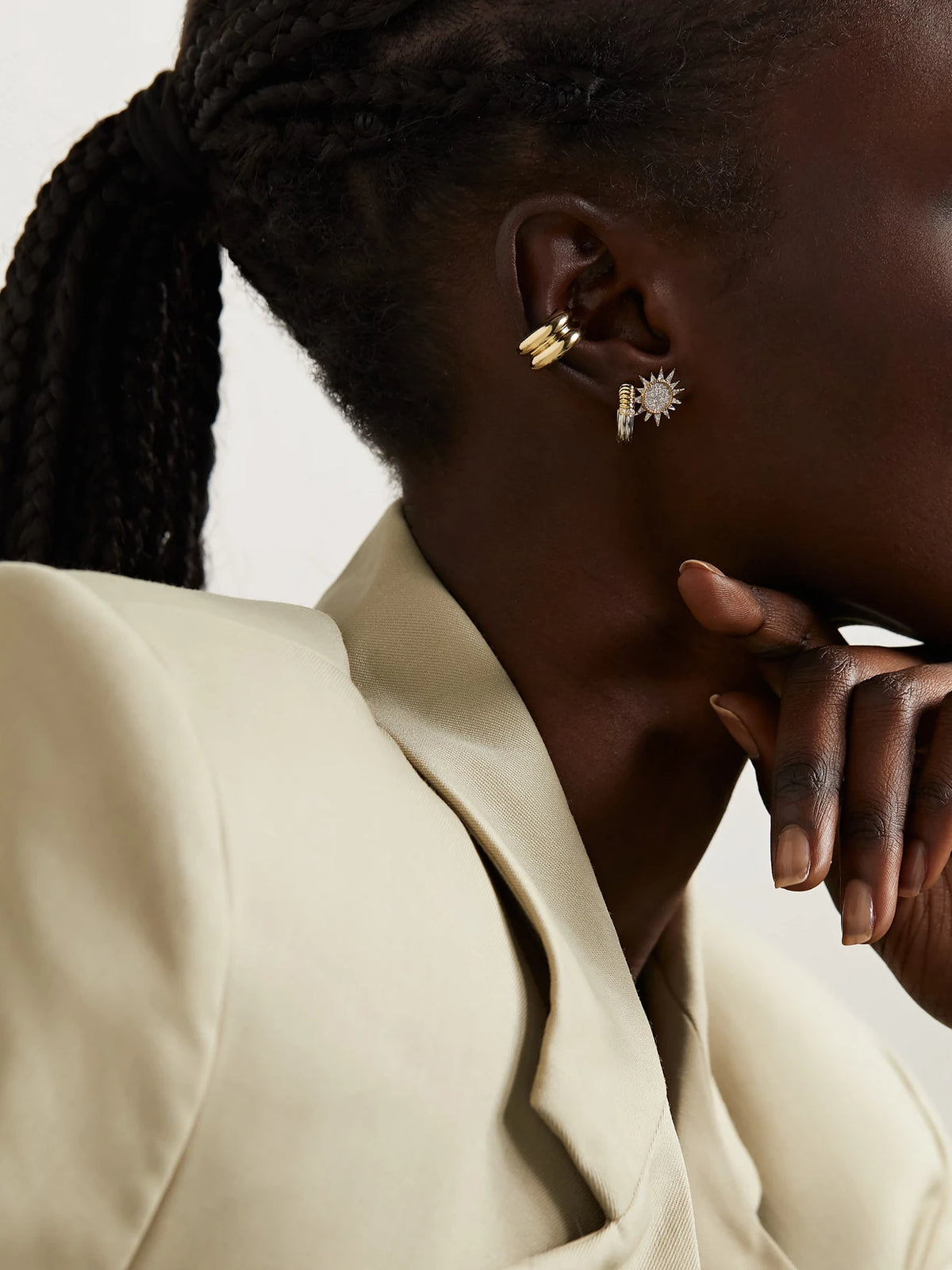 Image of Earrings. Product name - 9-karat Gold Ear Cuff in Multi colour by brand - Yvonne Léon