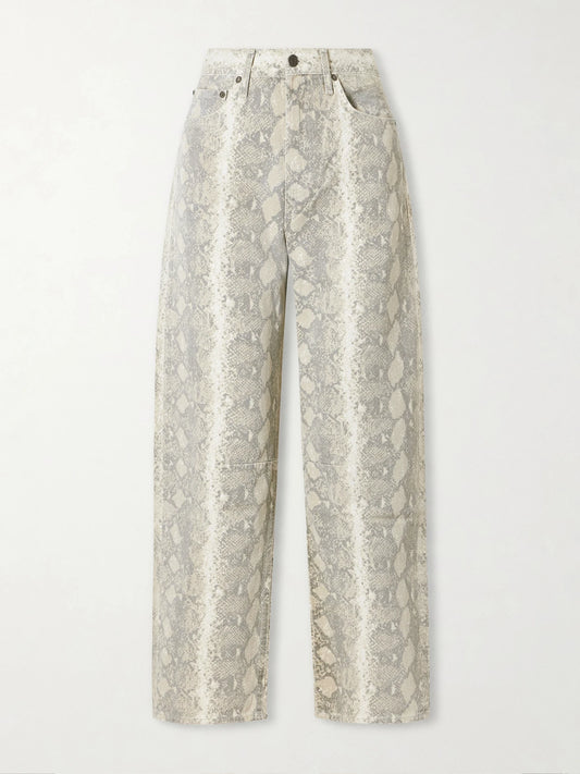 Image of Jeans. Product name - Miro Long Snake-print Mid-rise Barrel-leg Jeans in Snake print colour by brand - Citizens of Humanity
