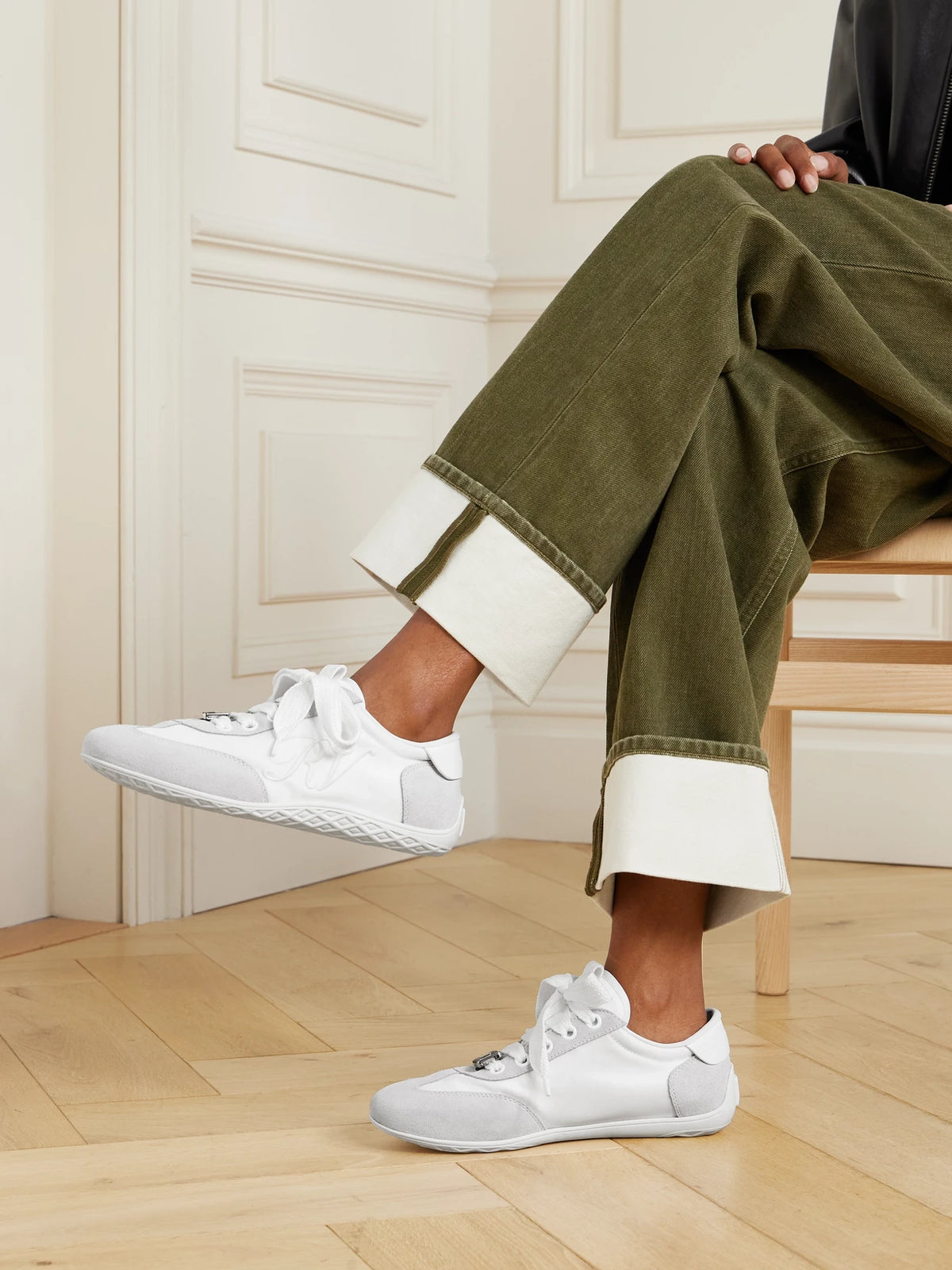 Viv Low Suede-trimmed Embroidered Leather Sneakers