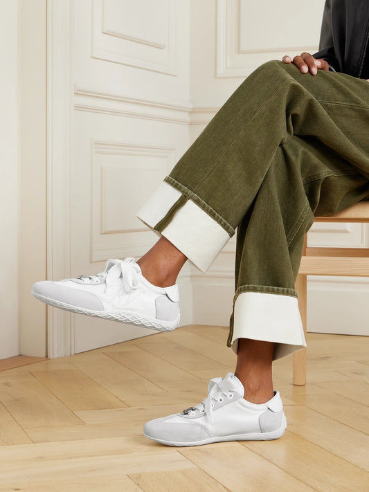 Viv Low Suede-trimmed Embroidered Leather Sneakers