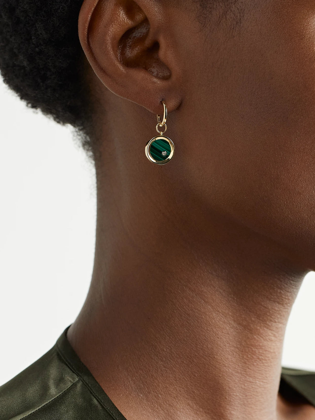 Image of Earrings. Product name - Convertible 14-karat Gold, Malachite And Diamond Earrings in Green colour by brand - Mateo