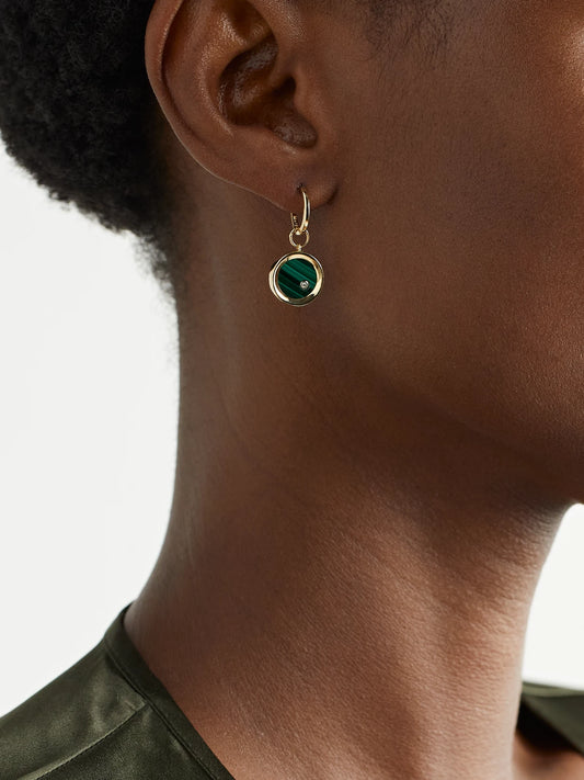Image of Earrings. Product name - Convertible 14-karat Gold, Malachite And Diamond Earrings in Green colour by brand - Mateo