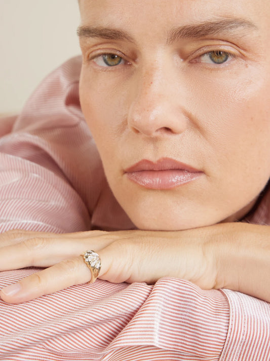 Image of Rings. Product name - Baby Chevalière Coquillage 9-karat Gold Diamond Ring in Multi colour by brand - Yvonne Léon