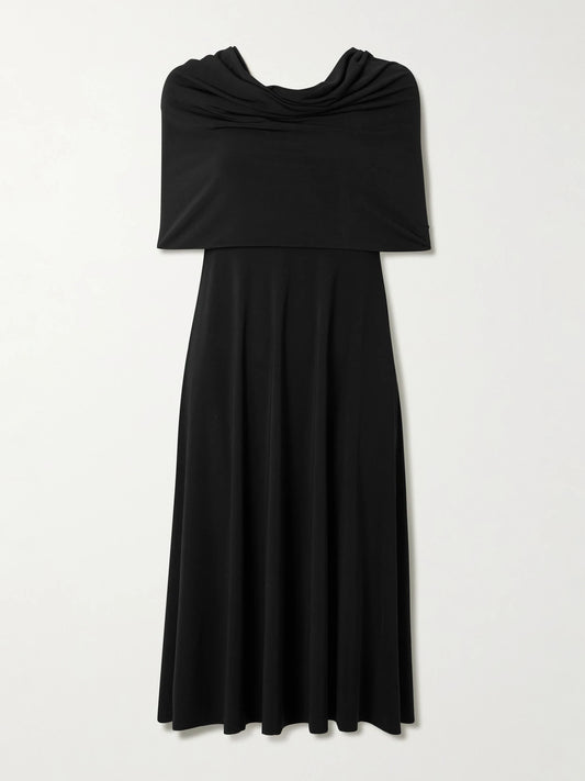 Image of Dresses. Product name - Off-the-shoulder Jersey Midi Dress in Black colour by brand - Norma Kamali