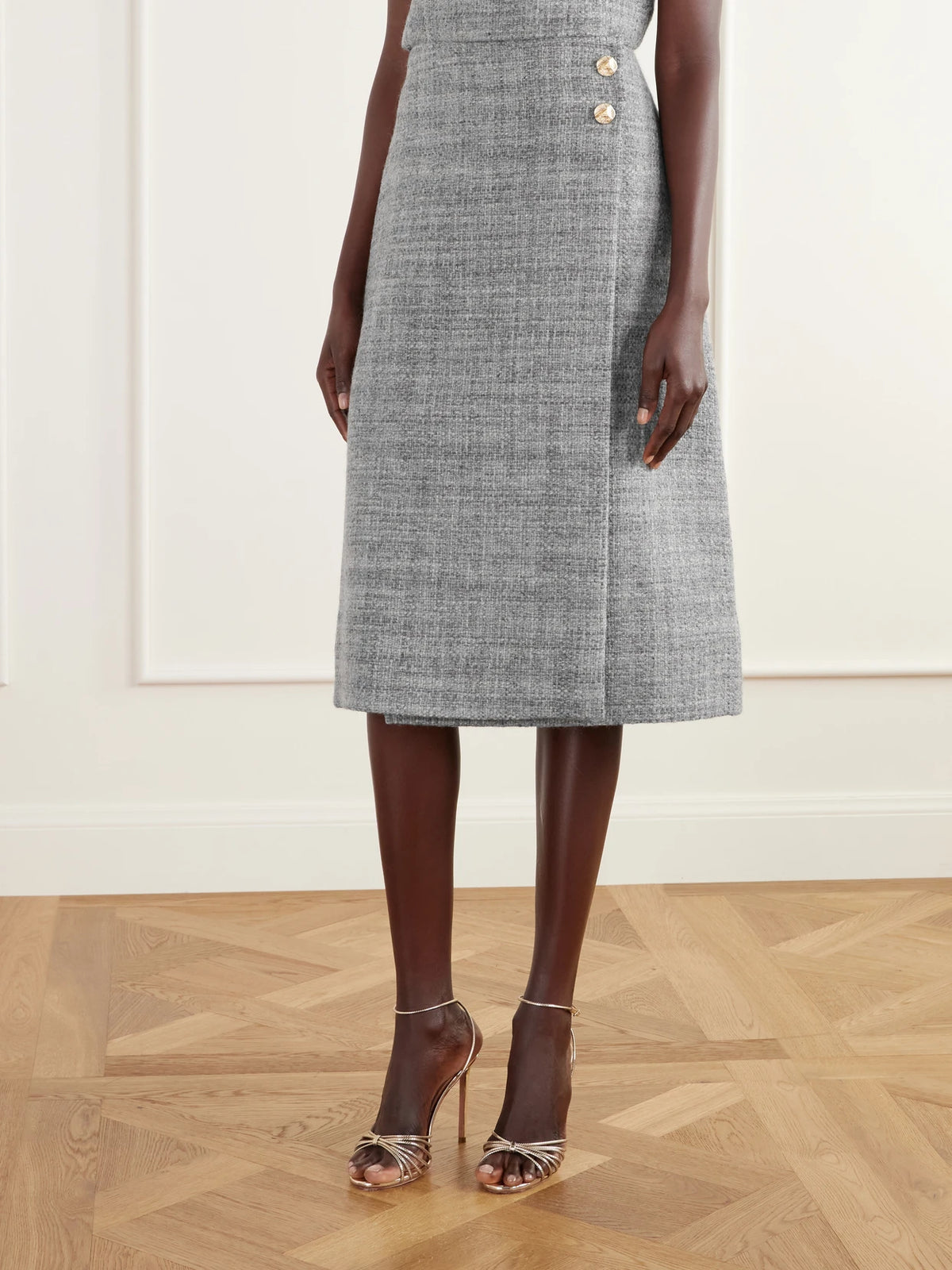 Cara Cara Luca Button-detailed Wool-blend Tweed Midi Skirt