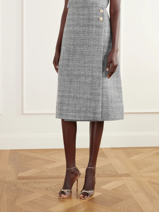 Cara Cara Luca Button-detailed Wool-blend Tweed Midi Skirt