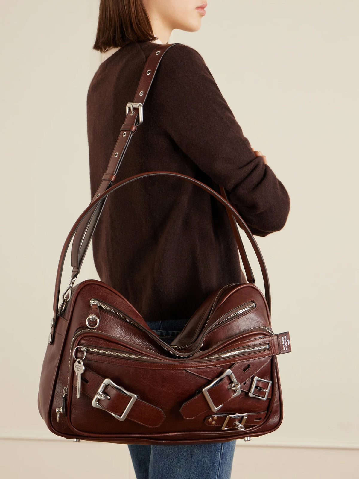 Image of Bags. Product name - Camero Camera Leather Shoulder Bag in Brown colour by brand - Acne Studios