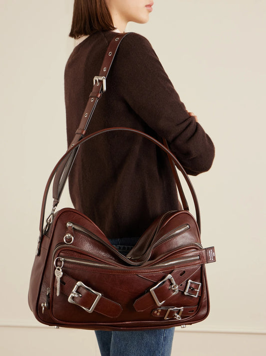 Image of Bags. Product name - Camero Camera Leather Shoulder Bag in Brown colour by brand - Acne Studios