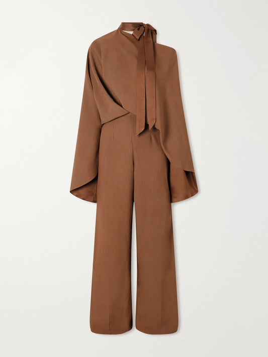 Image of Bodysuits. Product name - Brooks Crepe Full-length Jumpsuit in Brown colour by brand - Taller Marmo