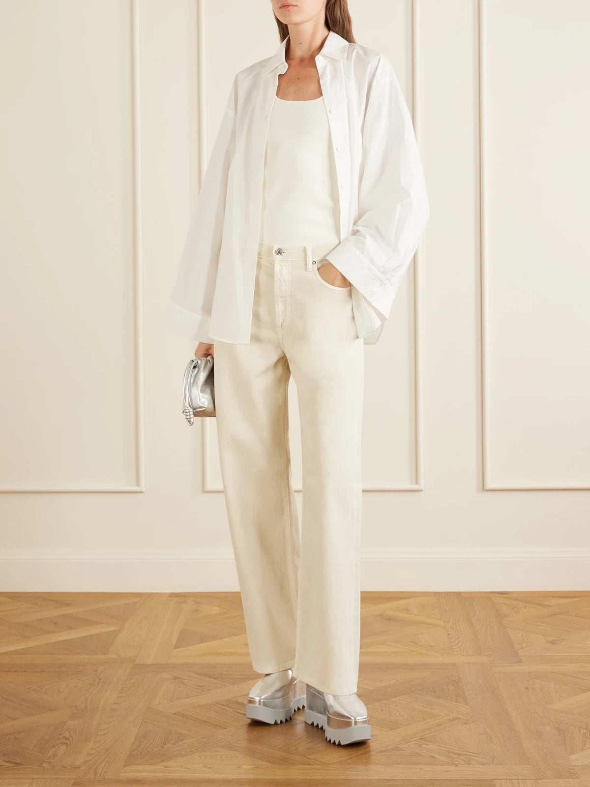Image of Shoes. Product name - Elyse Woven Metallic Vegetarian Leather Platform Brogues in Silver colour by brand - Stella McCartney
