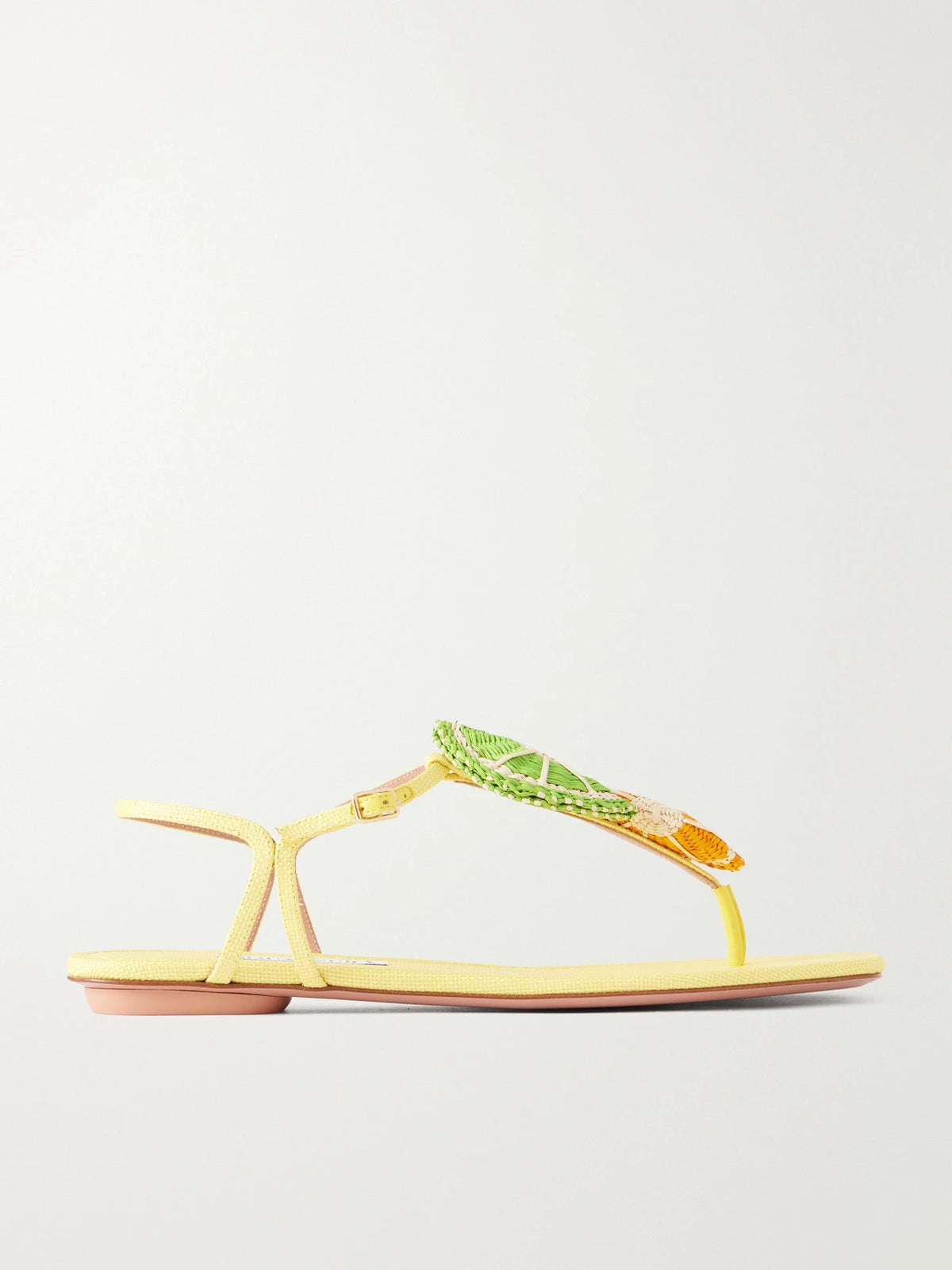 Embellished Raffia-effect Thong Sandals