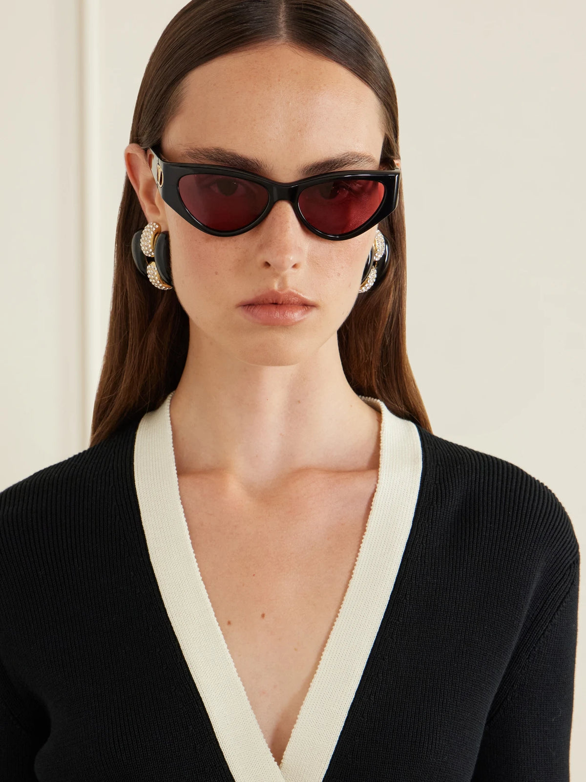 Image of Sunglasses. Product name - Cat-eye Acetate Sunglasses in Black colour by brand - Valentino Eyewear