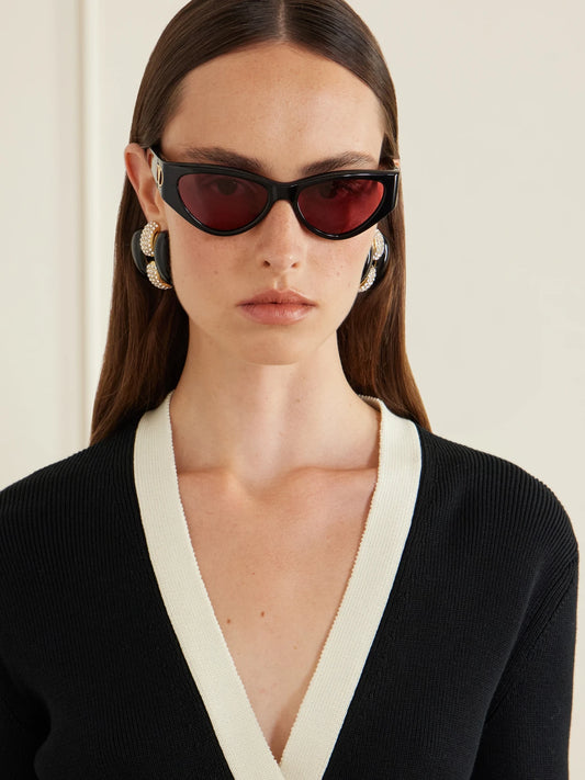 Image of Sunglasses. Product name - Cat-eye Acetate Sunglasses in Black colour by brand - Valentino Eyewear