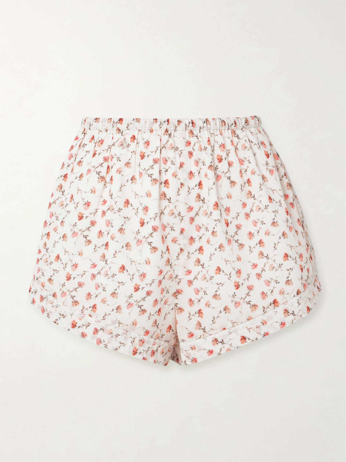 Posse Charlotte Lace-trimmed Floral-print Cotton Shorts