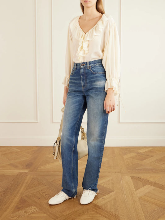 Image of Sneakers. Product name - Kick Textured-leather Low-top Sneakers in Cream colour by brand - Chloé