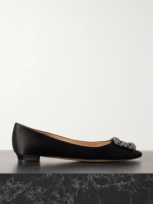 Hangisi Crystal-embellished Satin Point-toe Flats