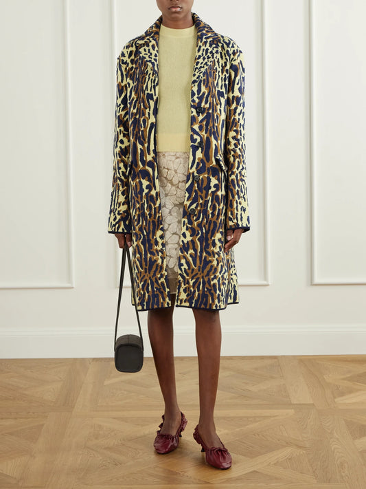 Image of Coats & Jackets. Product name - Leopard-jacquard Virgin Wool Coat in Multi colour by brand - Marni