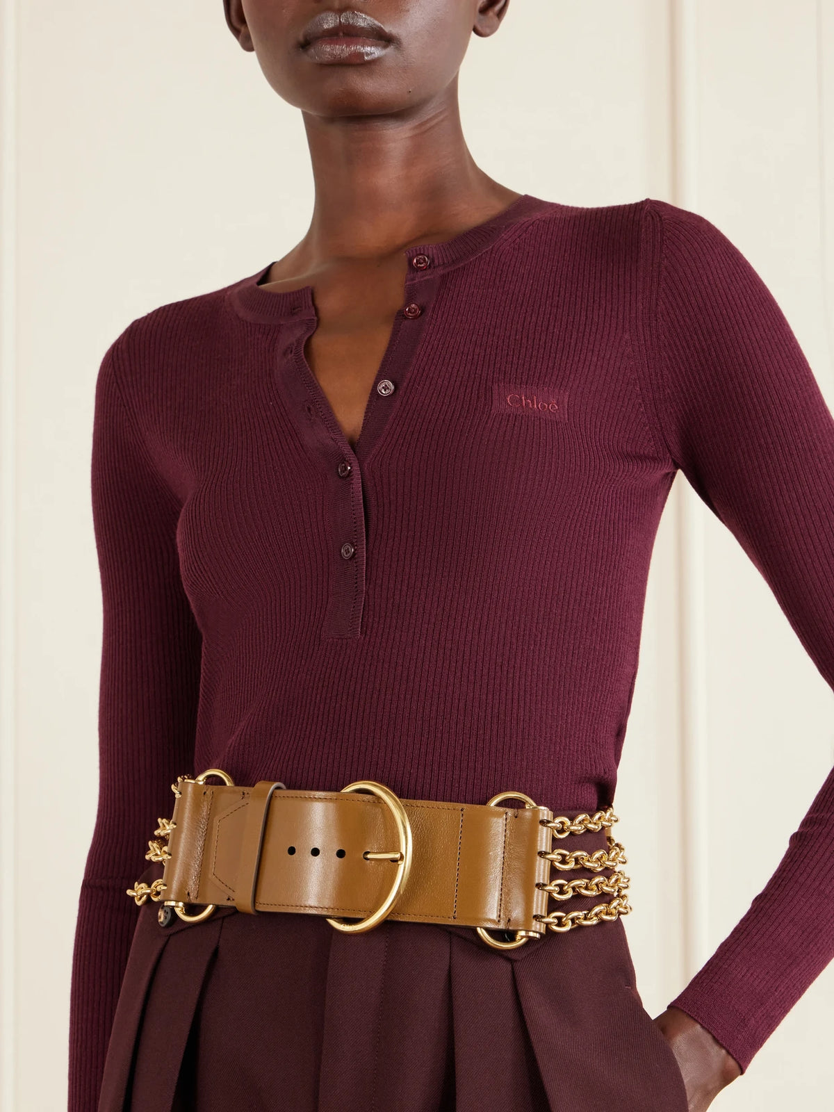 Image of Belts. Product name - 6.5 Cm Gold-tone And Leather Waist Belt in Army green colour by brand - Chloé