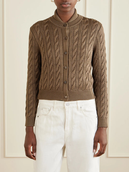 Ralph Lauren Collection Cable-knit Stretch-silk Cardigan