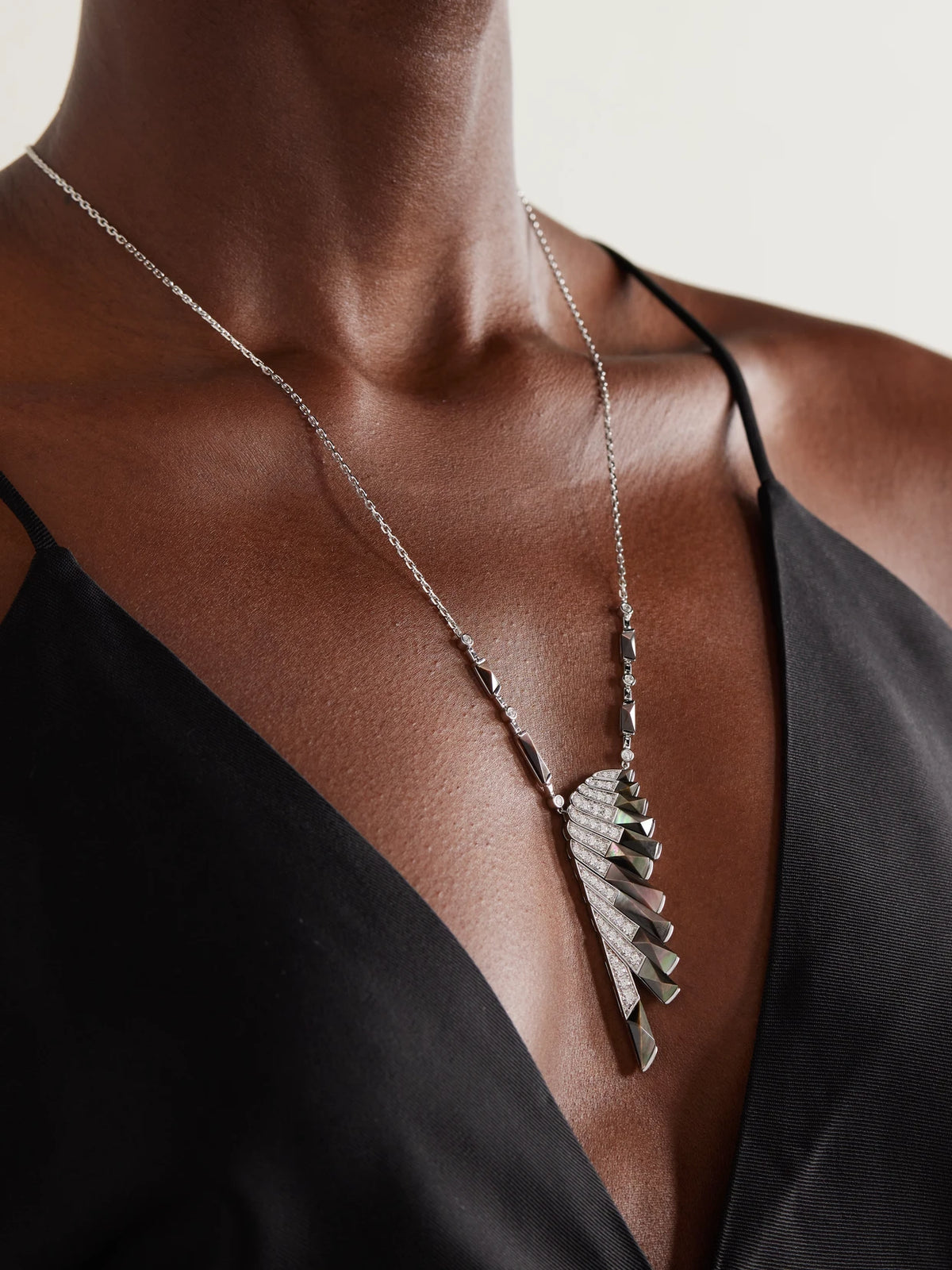 Image of Necklaces. Product name - Wings Rising 18-karat White Gold, Mother-of-pearl And Diamond Necklace in Multi colour by brand - Garrard
