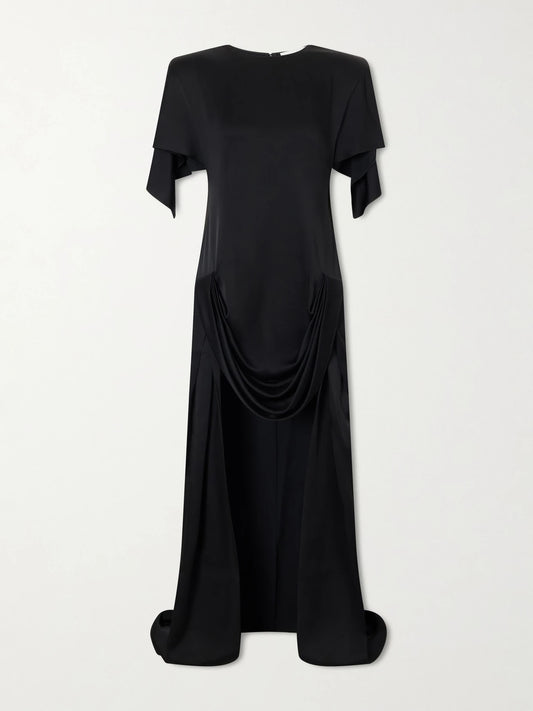 Image of Dresses. Product name - Gathered Satin Mini Dress in Black colour by brand - Stella McCartney