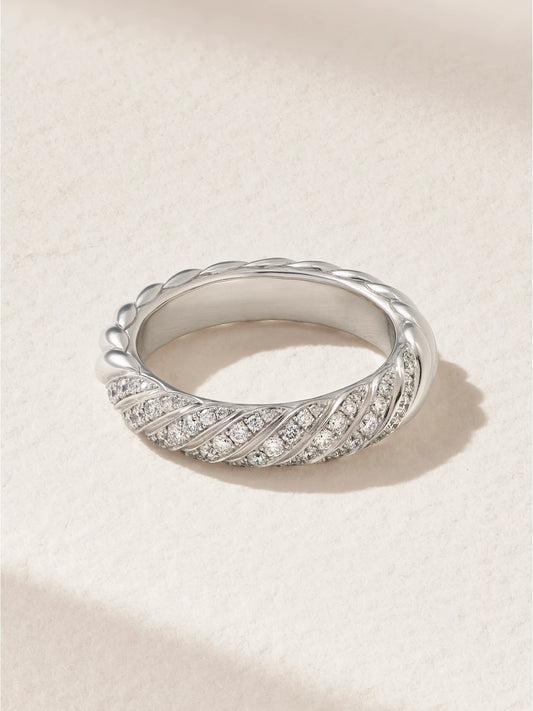 Sculpted Cable 18-karat White Gold Diamond Ring