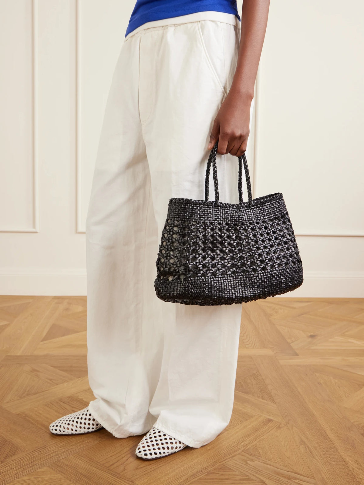 Image of Bags. Product name - Santa Cano Woven Leather Tote Bag in Black colour by brand - Dragon Diffusion