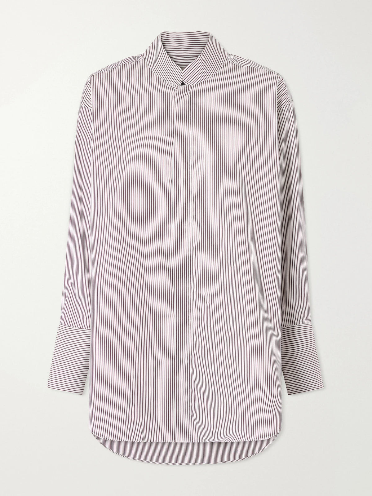 Mandarin-collar Striped Cotton-poplin Tunic