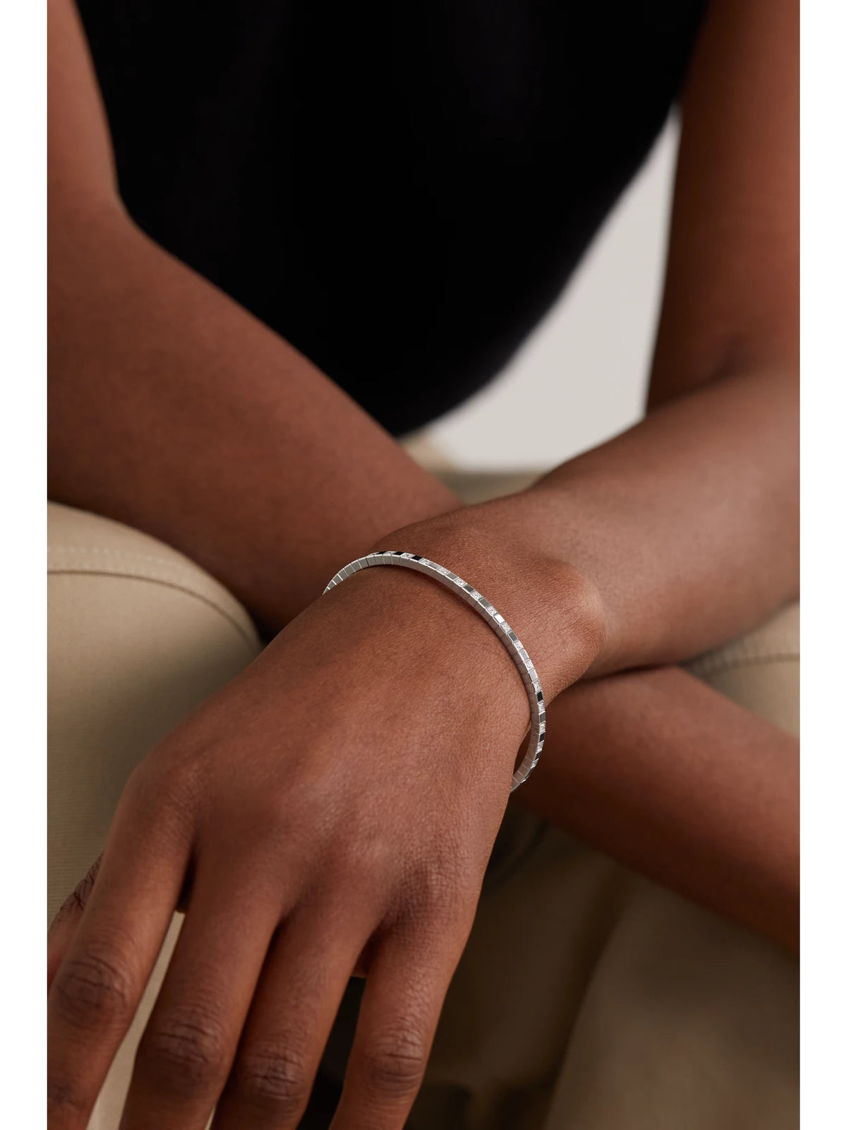 Image of Bracelets. Product name - Ice Cube 18-karat White Gold Diamond Bangle in Multi colour by brand - Chopard