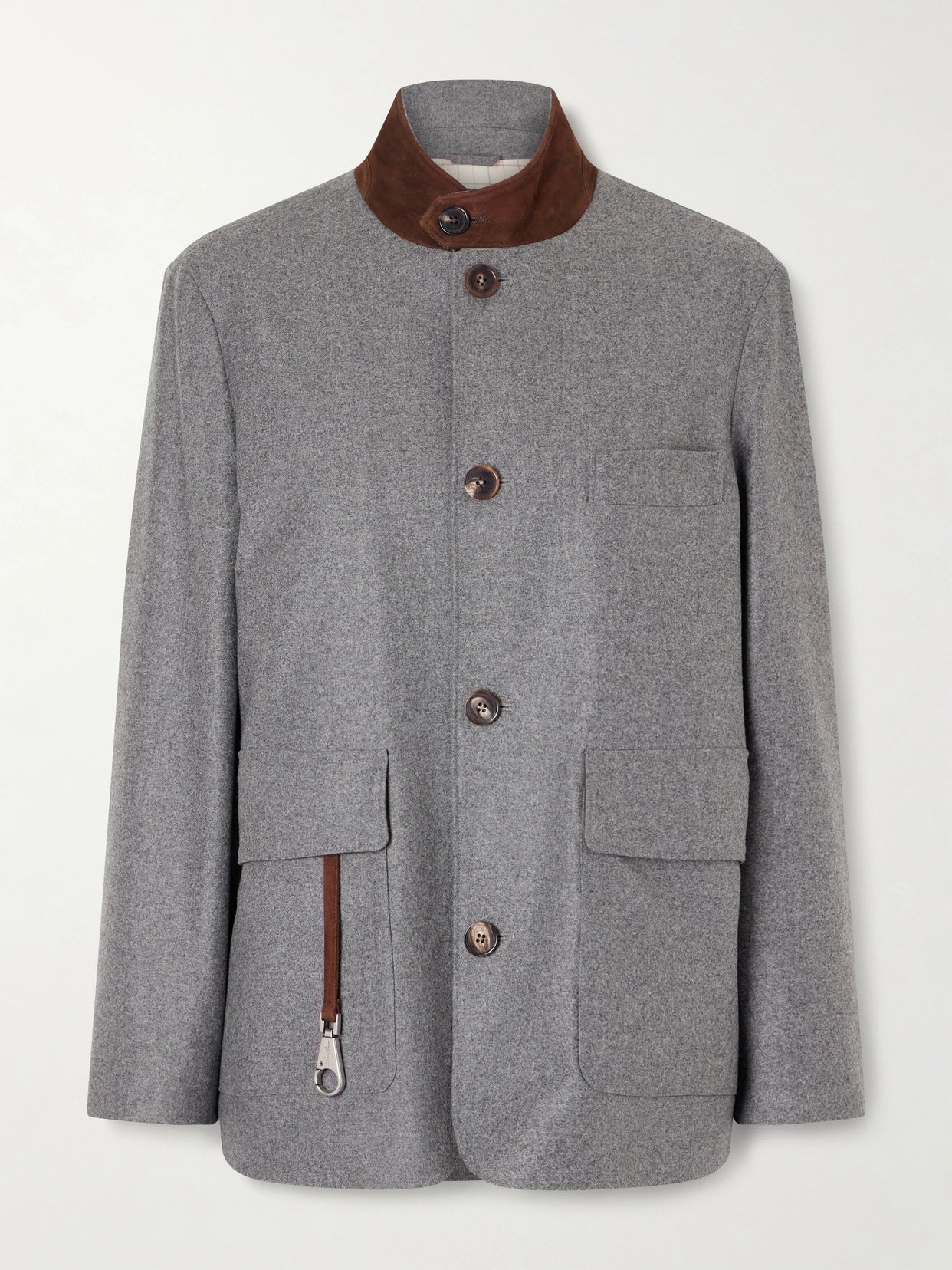 Image of Coats & Jackets. Product name - Roadster Suede-trimmed Wool And Cashmere-blend Jacket in Gray colour by brand - Loro Piana