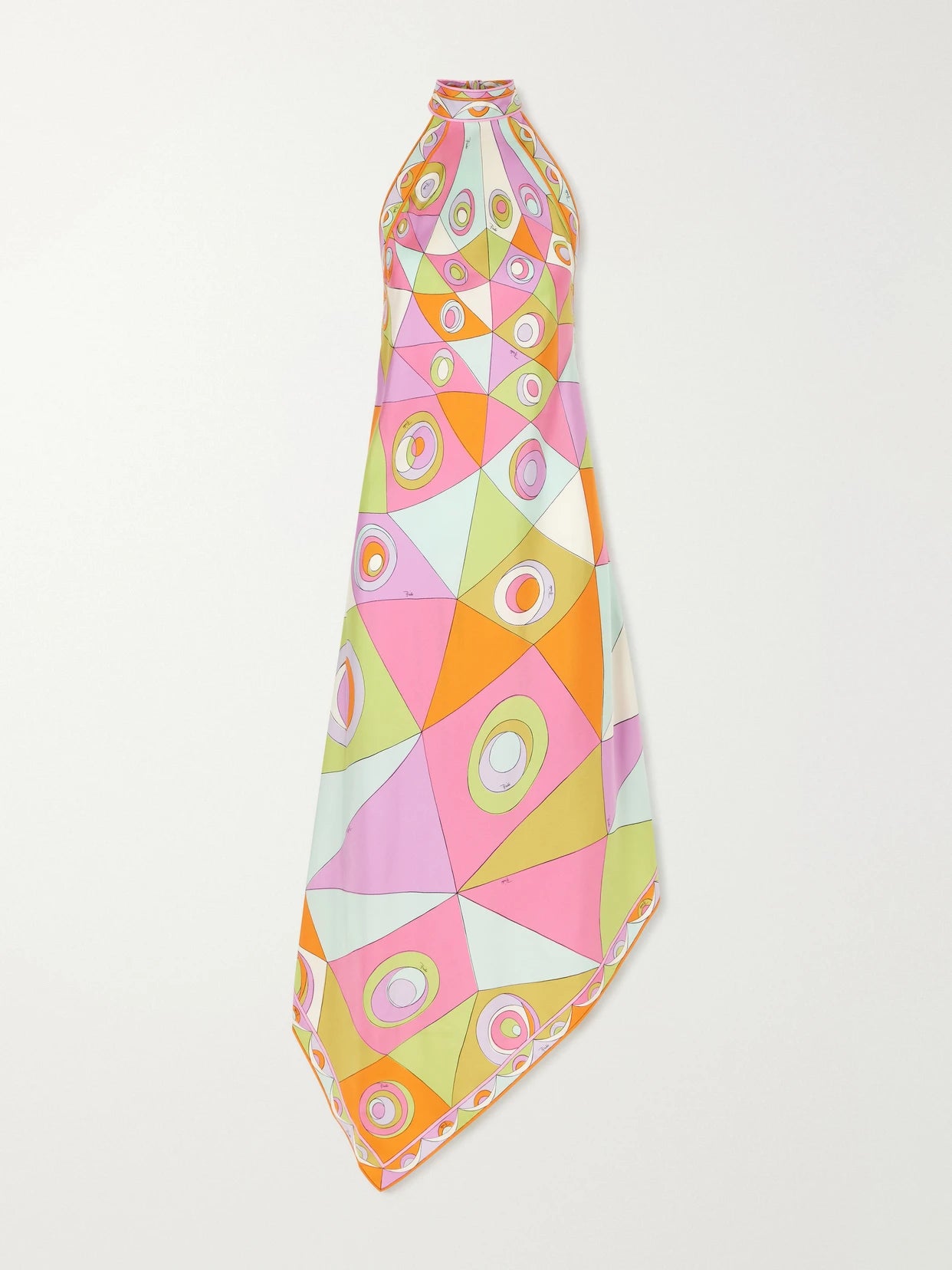 Asymmetric Printed Silk-twill Halterneck Dress