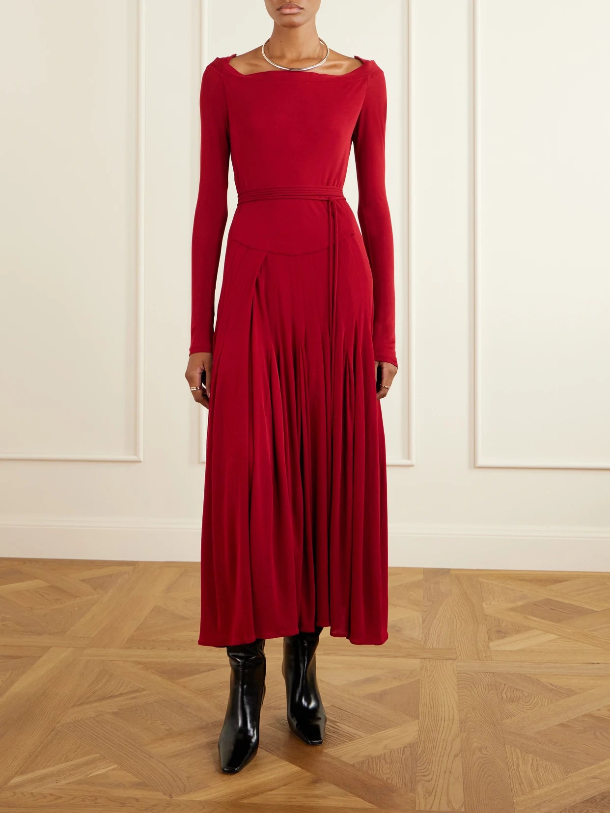 Image of Dresses. Product name - Jersey Pleated Maxi Dress in Red colour by brand - Tory Burch