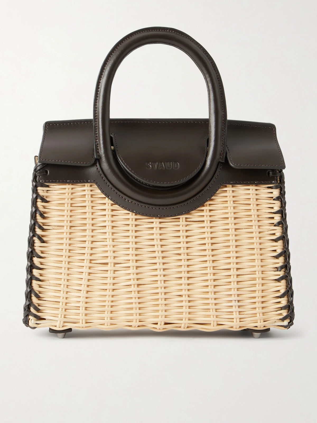 Maude Mini Leather-trimmed Raffia Tote