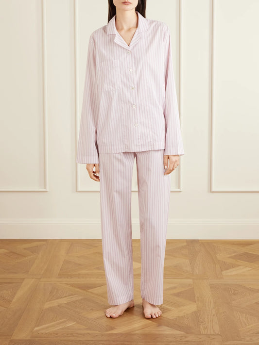 Image of Lingerie. Product name - Striped Organic Cotton Pajama Pants in Baby pink colour by brand - TEKLA