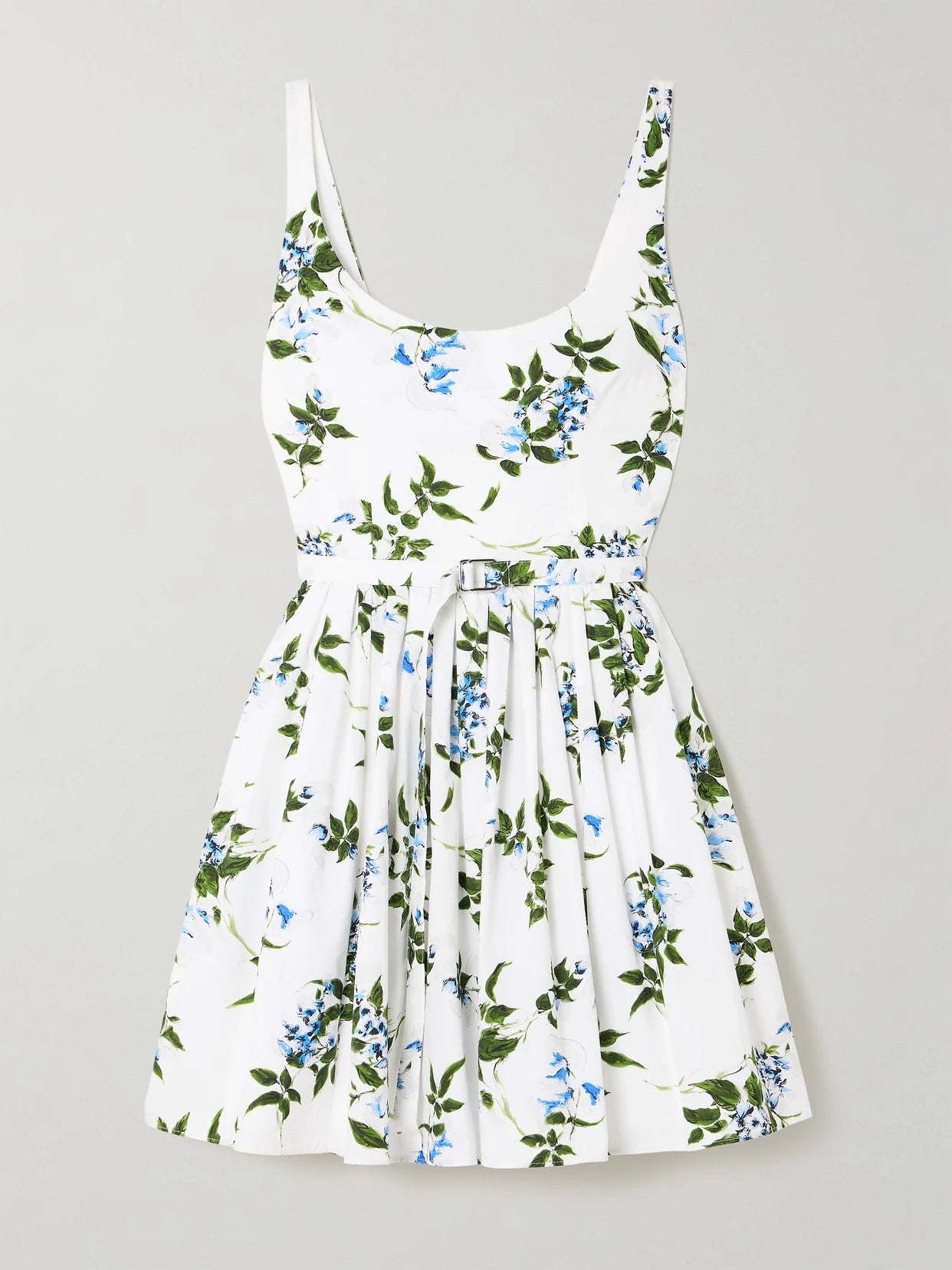 Image of Dresses. Product name - Eglantine Belted Gathered Floral-print Cotton-poplin Mini Dress in White colour by brand - Emilia Wickstead