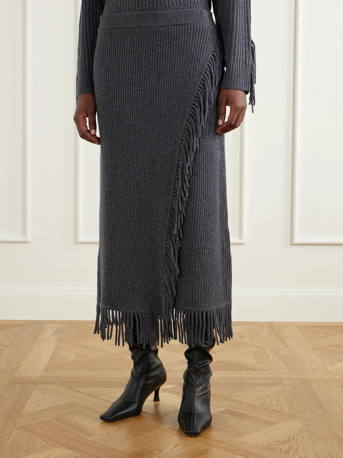 SIMKHAI Casey Draped Wool And Cashmere-blend Skirt