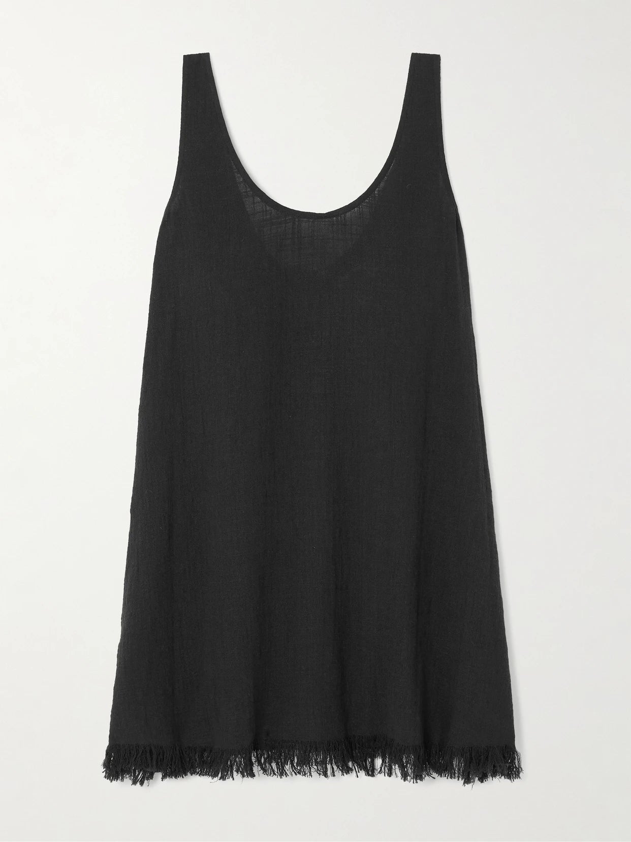 Image of Dresses. Product name - Tillie Fringed Cotton-gauze Mini Dress in Black colour by brand - STAUD