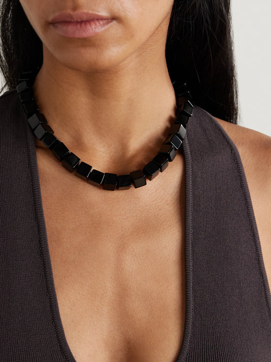 Image of Necklaces. Product name - Tube Onyx And Silver Collar in Black colour by brand - Le Sundial