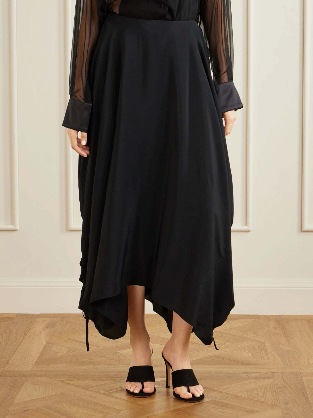 Desia Asymmetric Silk-crepe Midi Skirt