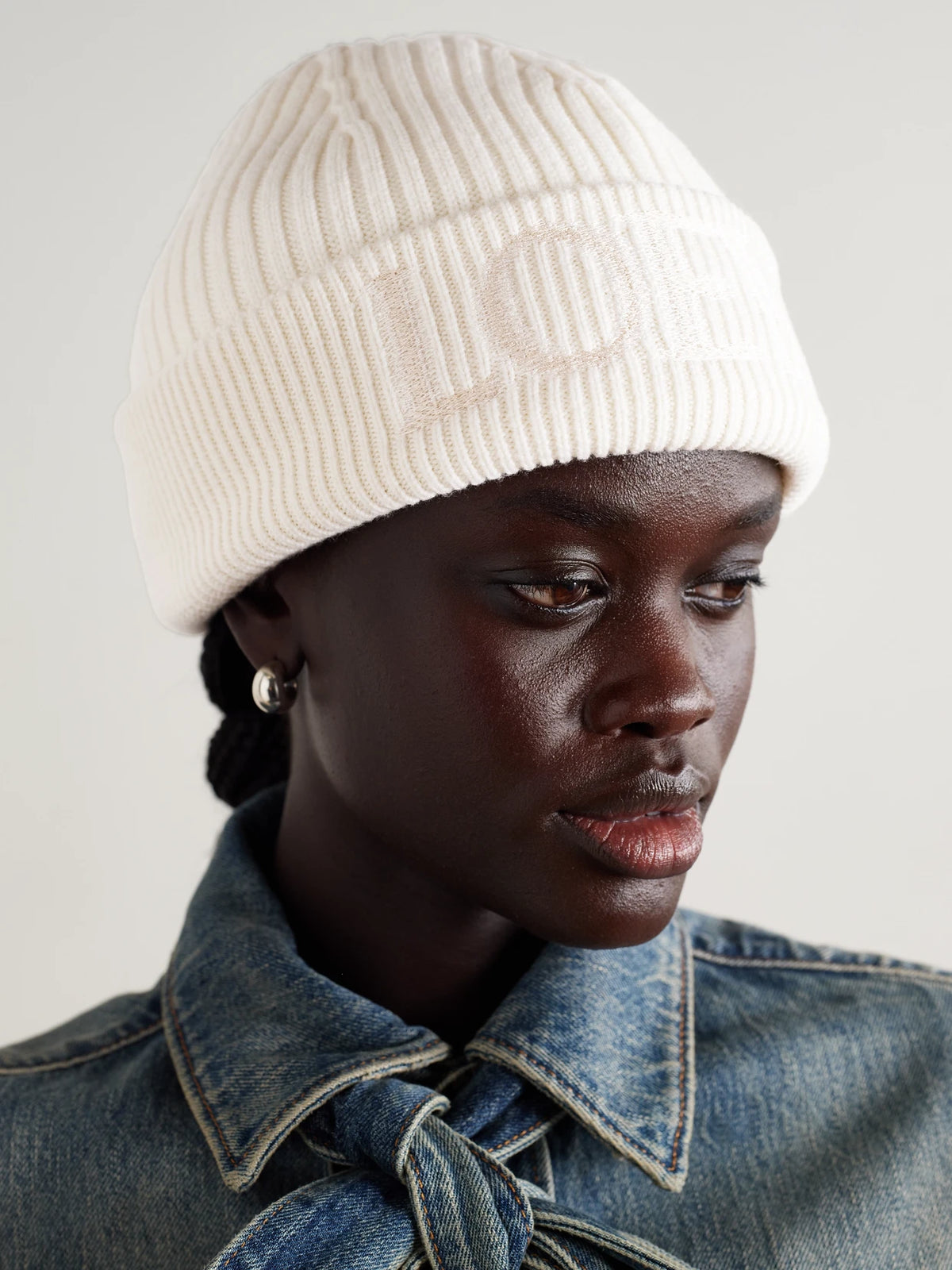 Image of Hats. Product name - Embroidered Wool Beanie in White colour by brand - LOEWE