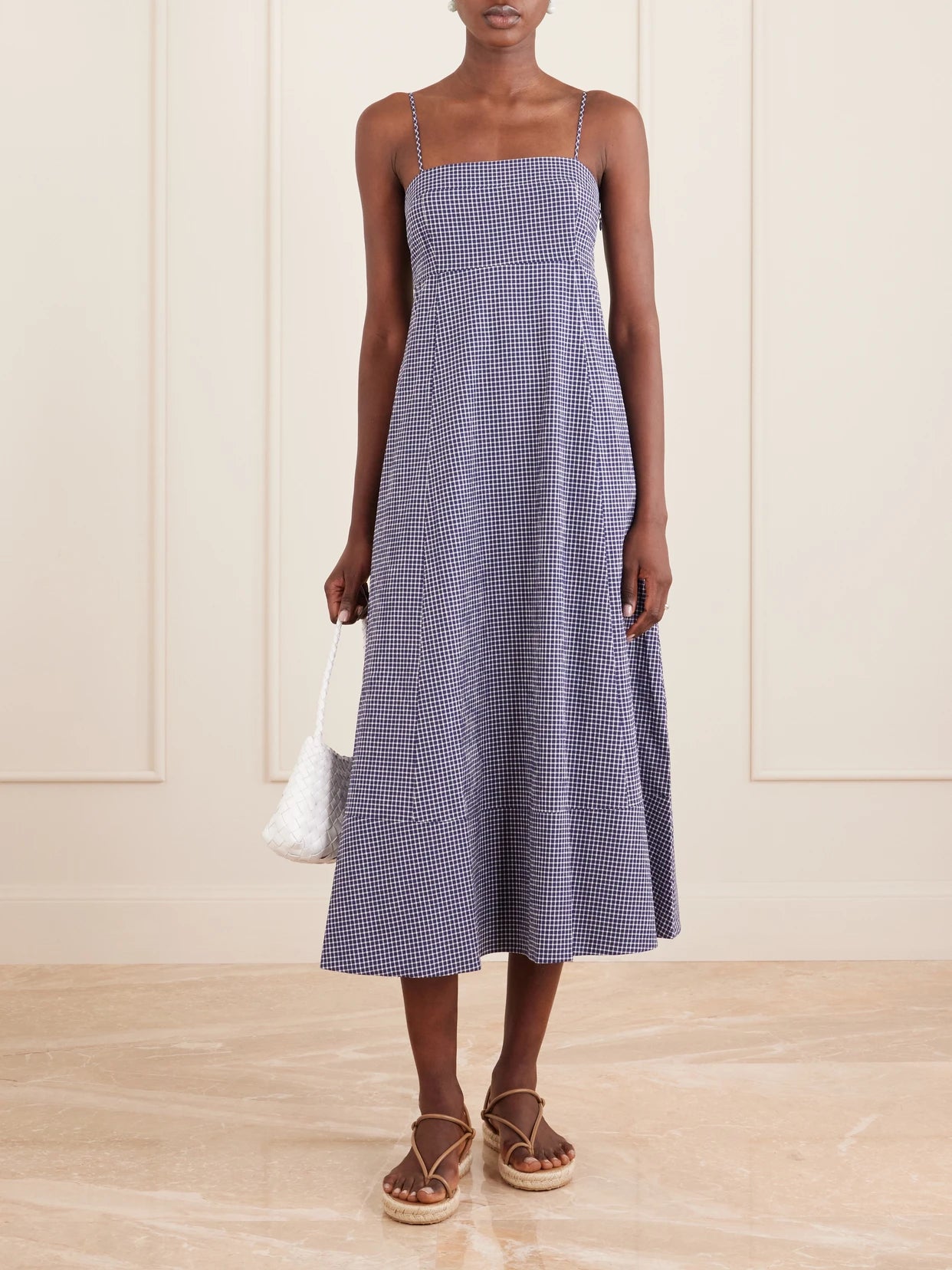 Image of Dresses. Product name - Thay Gingham Knot-detailed Cut-out Seersucker Midi Dress in Multi colour by brand - La Ligne