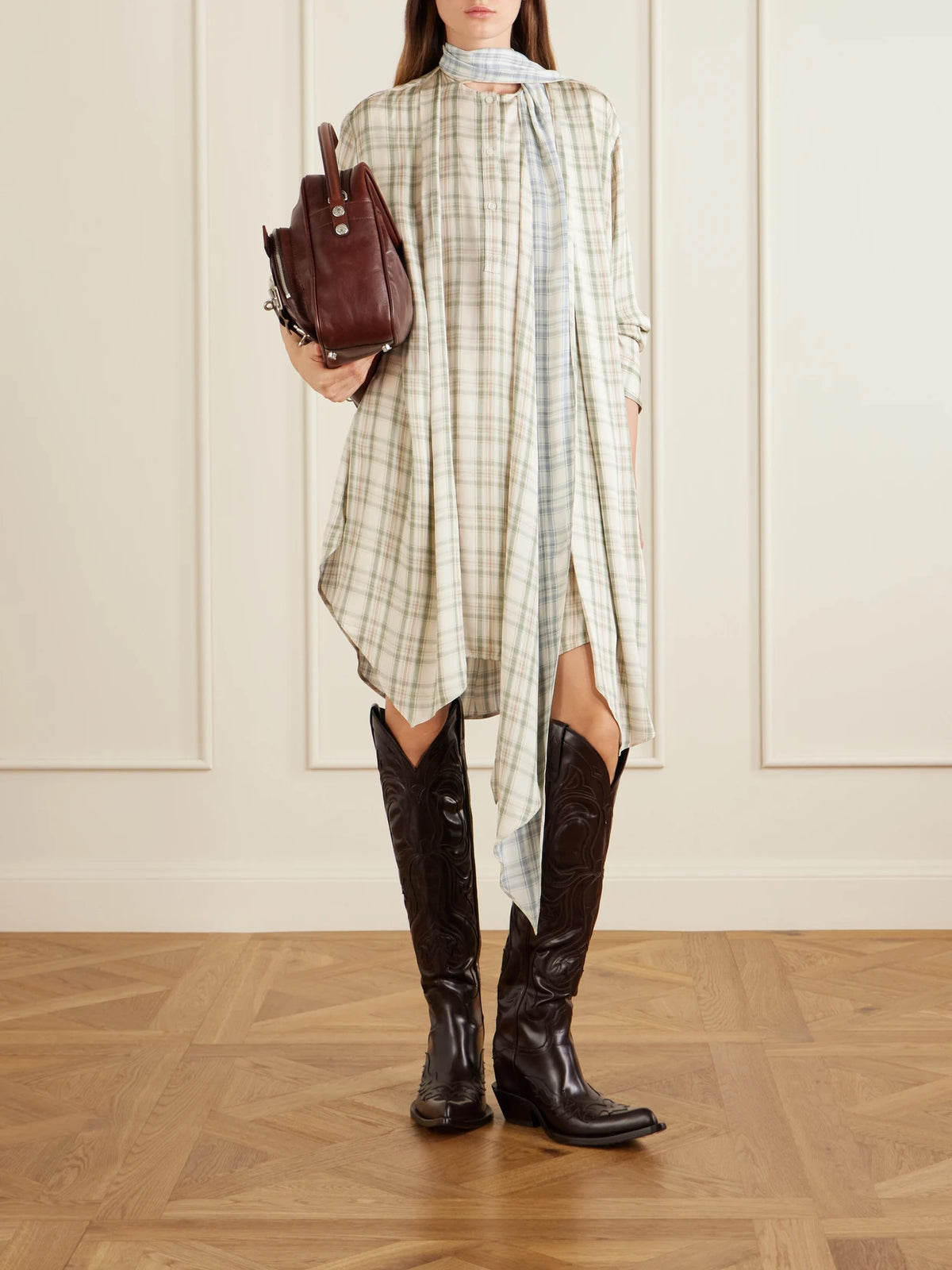 Image of Boots. Product name - Leather Knee Boots in Brown colour by brand - Acne Studios