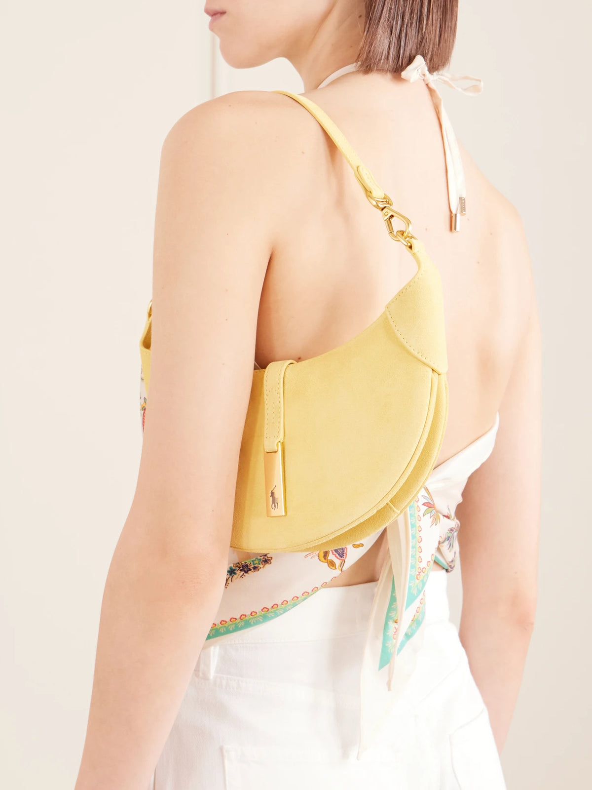 Image of Bags. Product name - Polo Id Mini Suede Shoulder Bag in Yellow colour by brand - Polo Ralph Lauren
