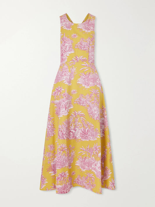 Image of Dresses. Product name - Colonna Printed Cotton Maxi Dress in Yellow colour by brand - Marta Ferri