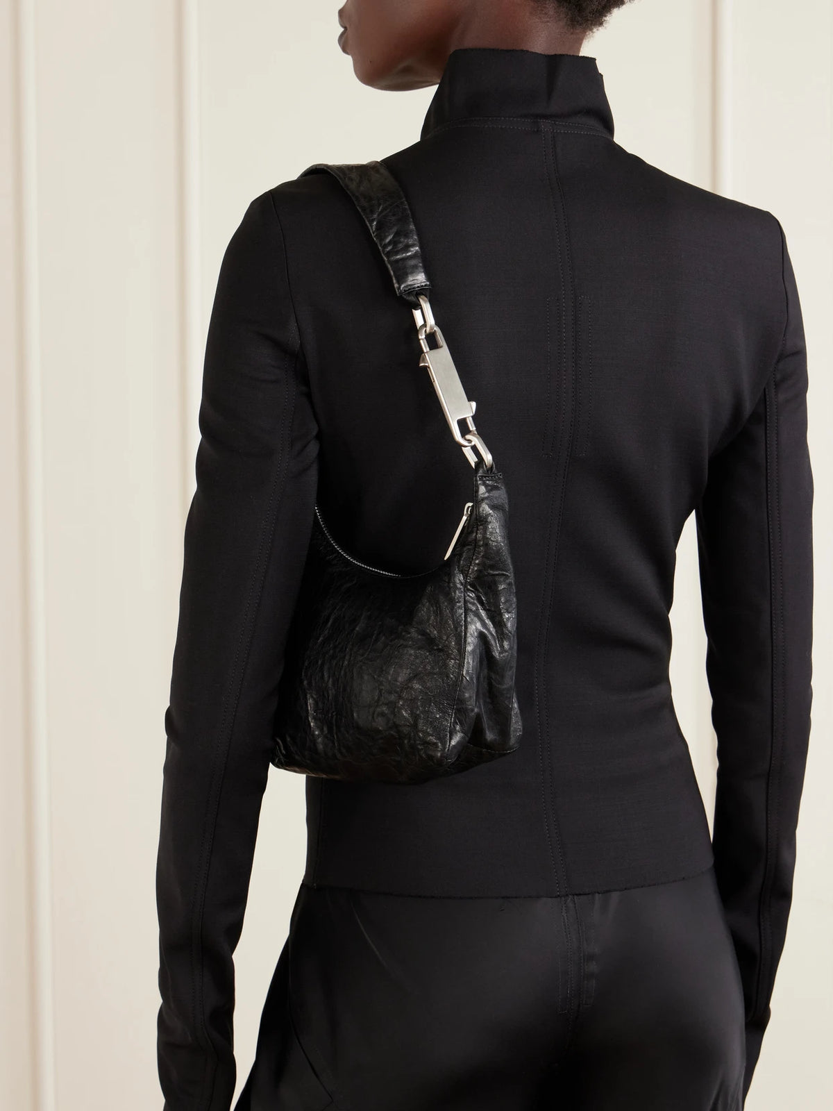 Image of Bags. Product name - Disco Gemini Crinkled-leather Shoulder Bag in Black colour by brand - Rick Owens