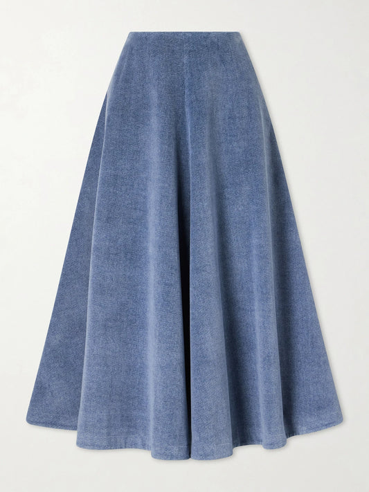 Image of Jeans. Product name - Varda Paneled Denim Midi Skirt in Mid denim colour by brand - Altuzarra