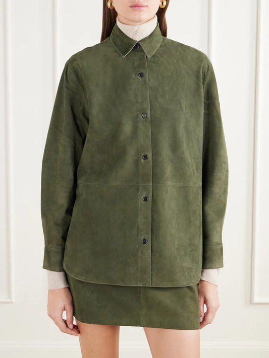 Theory Reece Paneled Suede Shirt