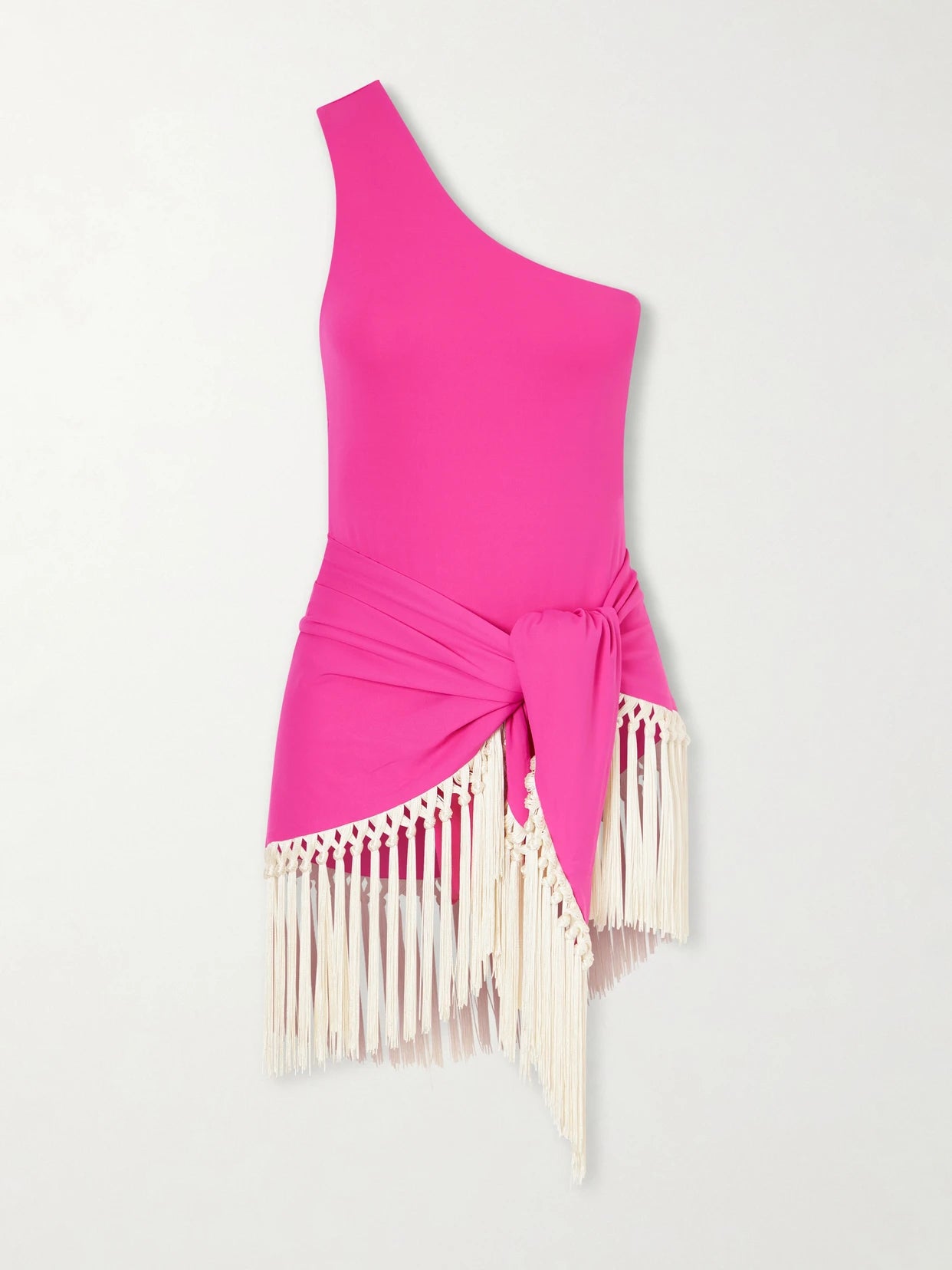Image of Swimwear. Product name - Yacare Fringed One-shoulder Swimsuit in Pink colour by brand - Taller Marmo