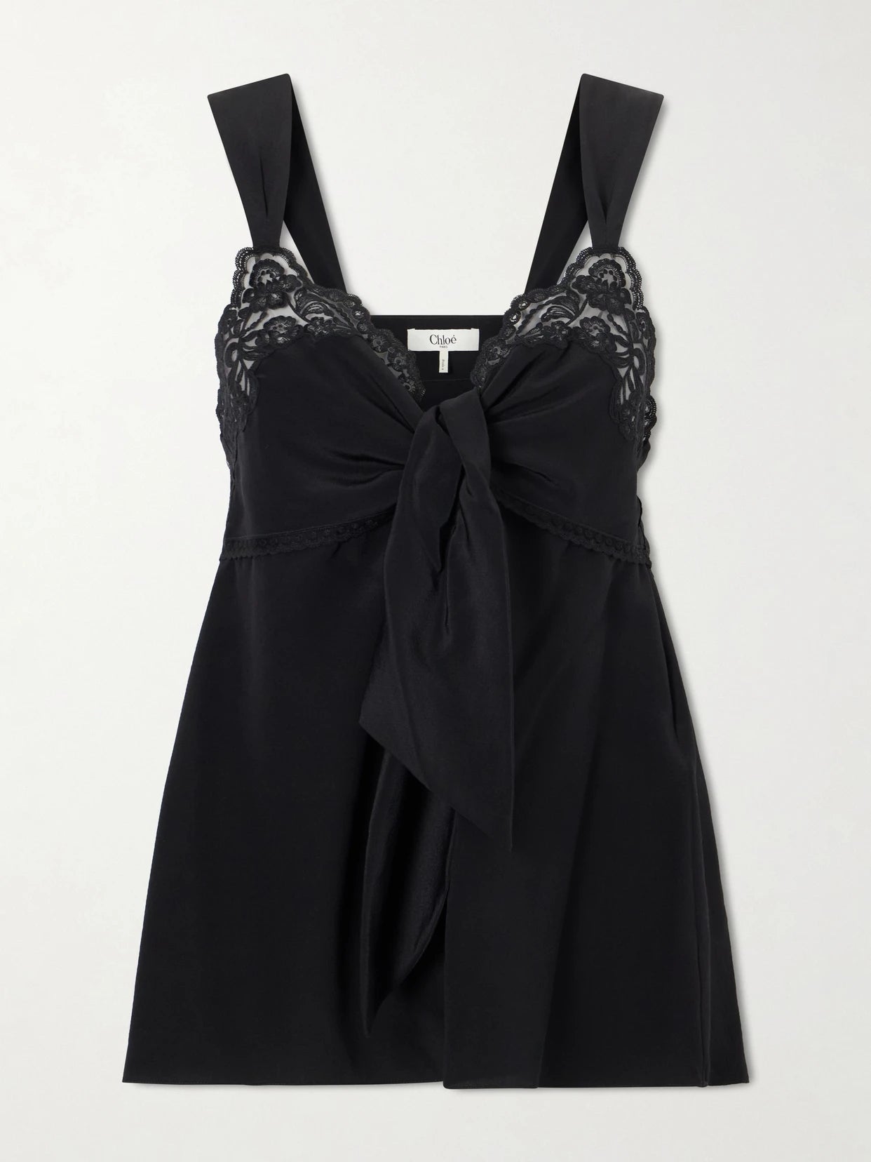 Knotted Lace-trimmed Silk Crepe De Chine Tank
