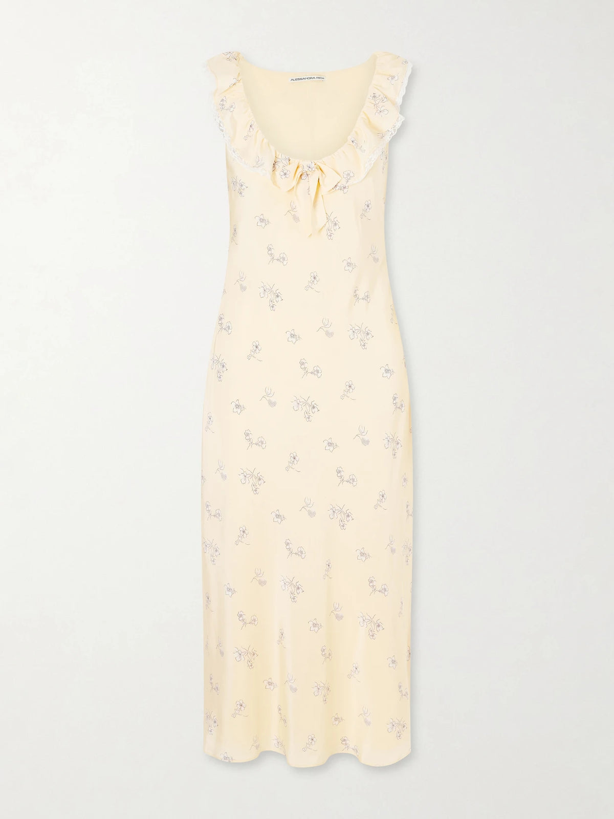 Floral-print Lace-trimmed Silk-satin Midi Dress